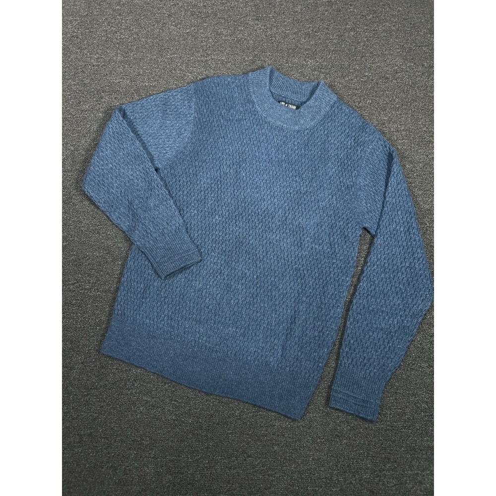 Line of Trade Crosscut Thermal Sweater Mens Large Blue Wool Fisherman Preppy